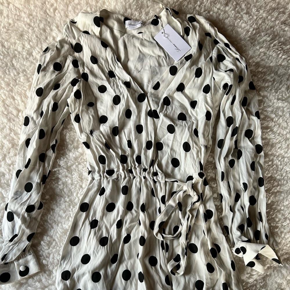 REVOLVE Lovers and Friends polka dot v neck button up dress